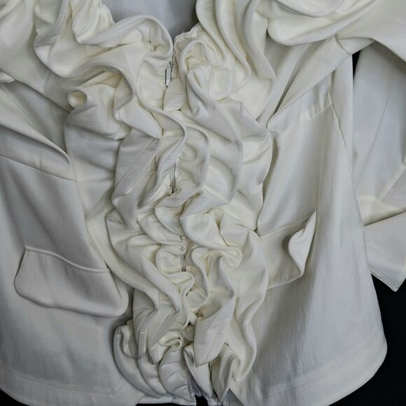 Samuel Dong Womens Zipper Wired Ruffled Cuffed Long Sleeve Jacket Cream Sz L - Picture 4 of 8
